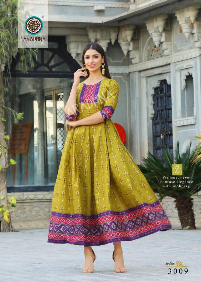 Aradhna Bandhani 3 Heavy Cotton Festive Wear Cotton Anarkali Long Kurti Collection